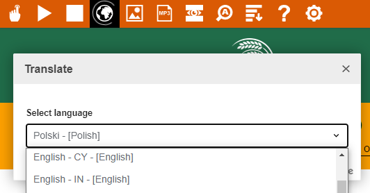 Language selection in Browsealoud