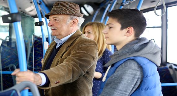 Elderly man on bus